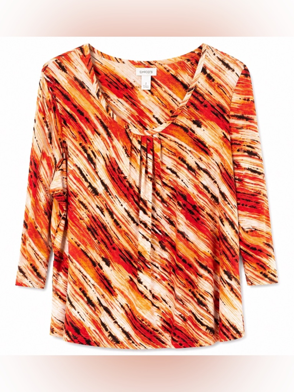 Chicos Knit Top Sz 3 (16) Lightweight Orange Brown 3/4 Sleeve Shirt